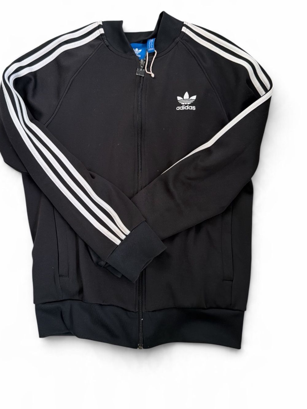 adidas Black Zip-Up Track Jacket with White Stripes